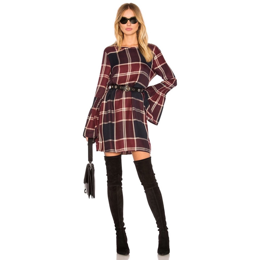 BCBGeneration Plaid Bell Sleeve shift dress